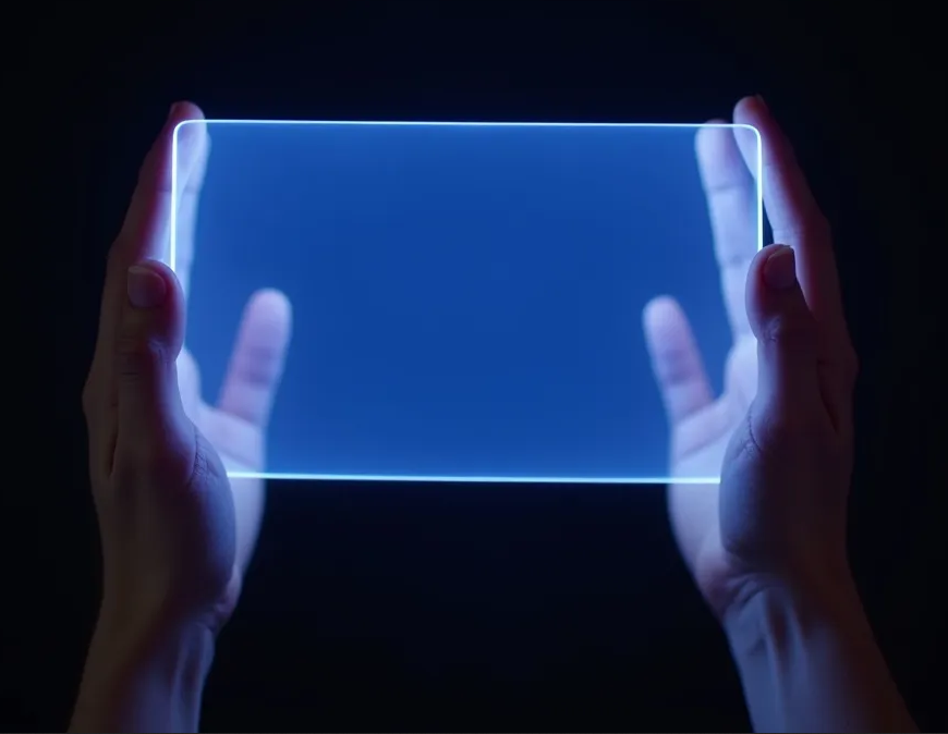 Hands holding a glowing screen